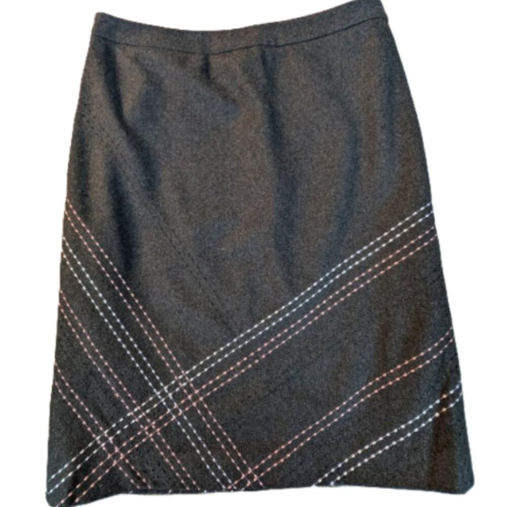 2/$22+$9.99 Ship NWOT StudioJax Wool Skirt with Grey, White and Pink Stitching